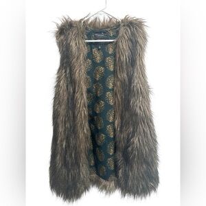 SANCTUARY Women’s Faux Fur Brown Black Long Vest - Size Medium
